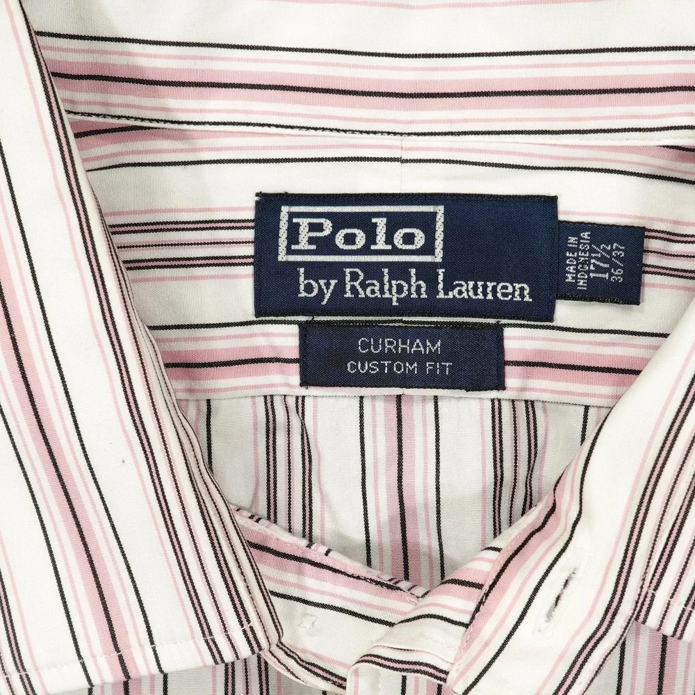 Polo Ralph Lauren Button Down Shirt Mens‎ 17.5 36/37 Pink White Striped Curham